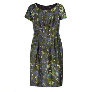J.Crew Colorful Green Purple Blue Floral Watercolor Sheath Dress Size 6 NWT
